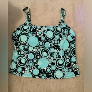 Contour tankini top turquoise & black circle pattern not padded built in…
